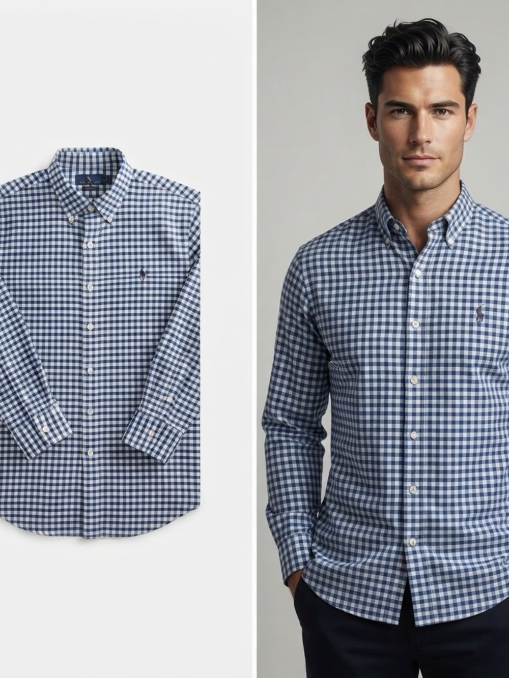 Ralph Lauren Navy and White Gingham Button-Down Shirt Large